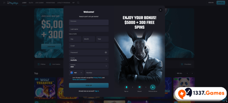 PlayMojo Online Crypto Casino Registration