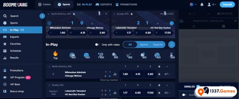 Boomerangbet.io bookmaker betting markets