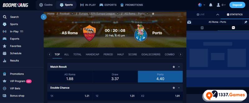 Boomerangbet.io new bookmaker place a bet