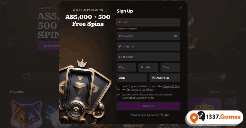 Register at CrownGold Casino