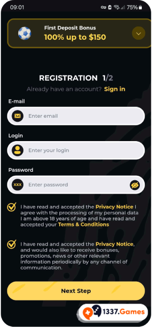 Register at top sportsbook via app