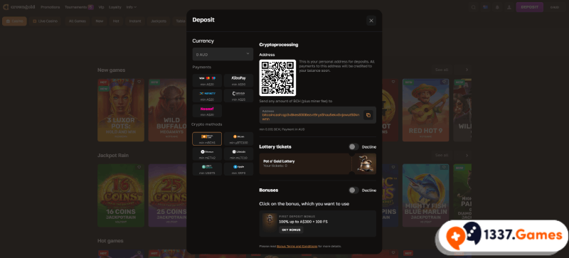 Deposit at CrownGold Casino
