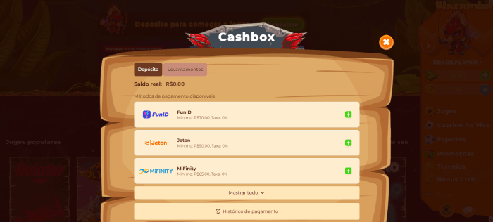 Depositar em sites de casino online