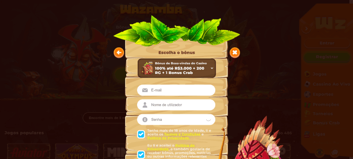 Registo num casino online