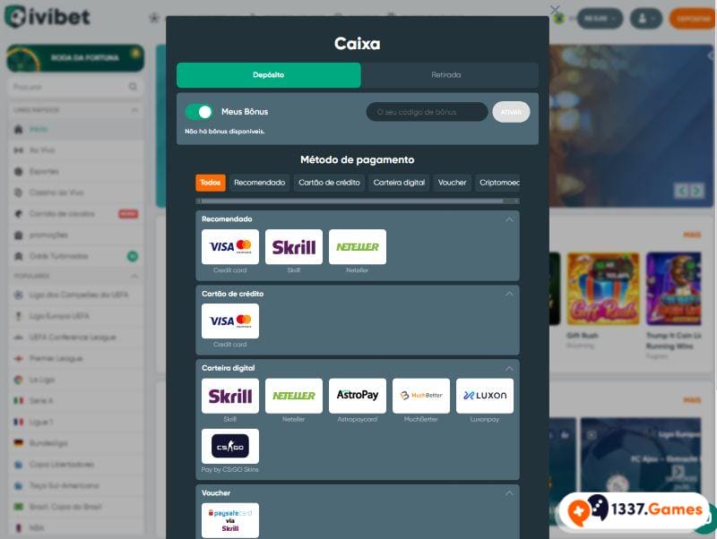 Ivibet Cassino Brasil dinheiro real Deposito