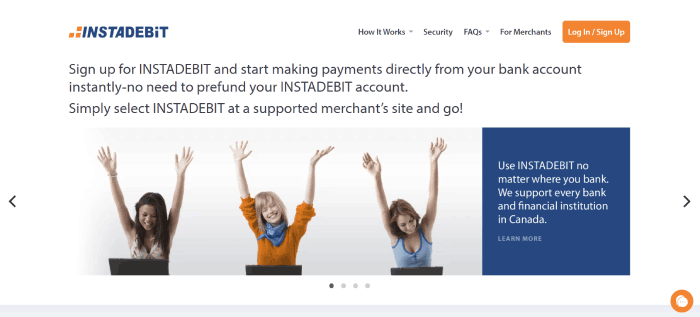 Instadebit account registration