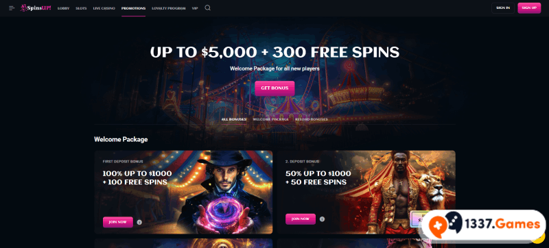 Bonuses and promotions at SpinsUp Casino