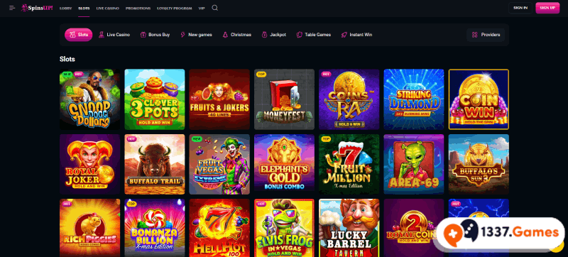 SpinsUp Casino game selection