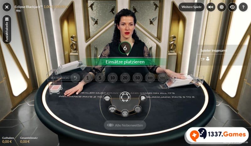 Einsatz platzieren am Live Blackjack Tisch
