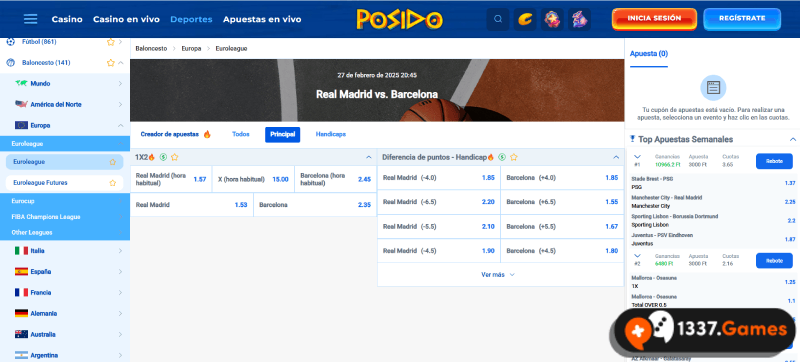 Seleccionar el partido de baloncesto en la casa de apuestas