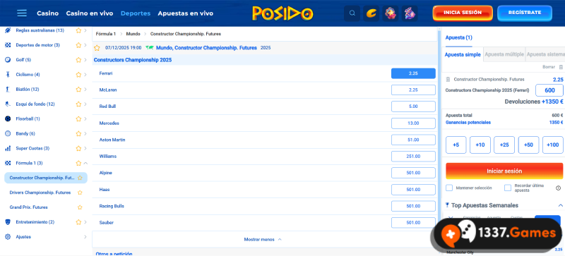 apostar en la carrera de fórmula 1