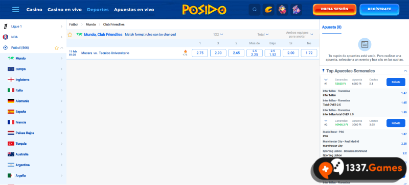 sección de apuestas de fútbol