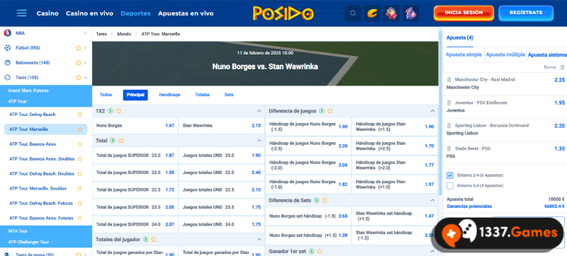 Seleccionar un partido de tenis en la casa de apuestas