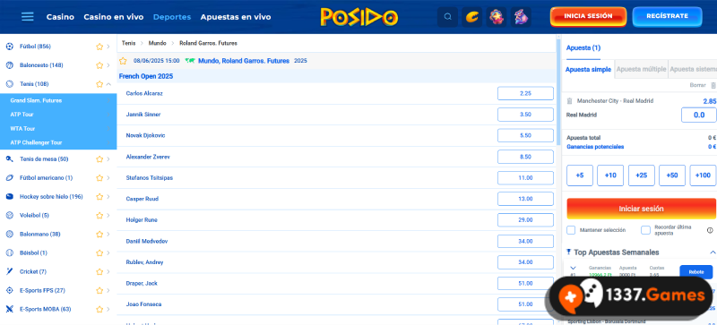 sección de apuestas de tenis en bookmaker