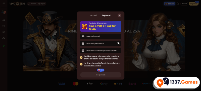 Registrati su VinciSpin