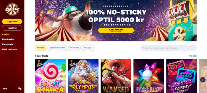 Shotz beste nettcasinoer i Norge