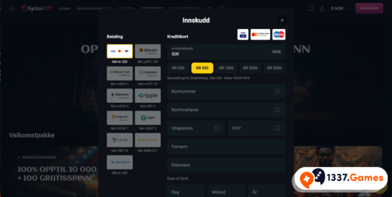 Spinsup online casino inskudd