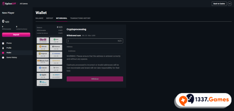 select a fast payout method in casino