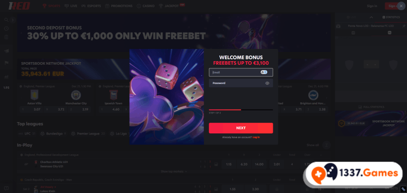 Sign up at an online international bookmaker