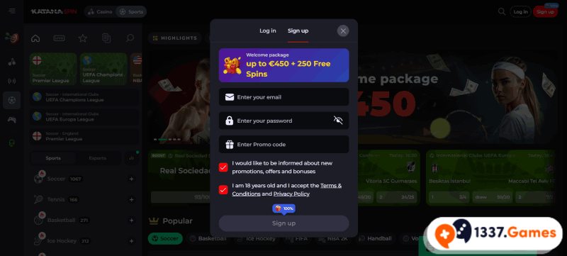 Registration without ID at betting site