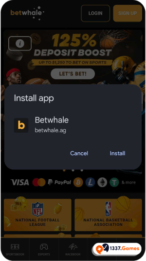 Install BetWhale casino mobile app