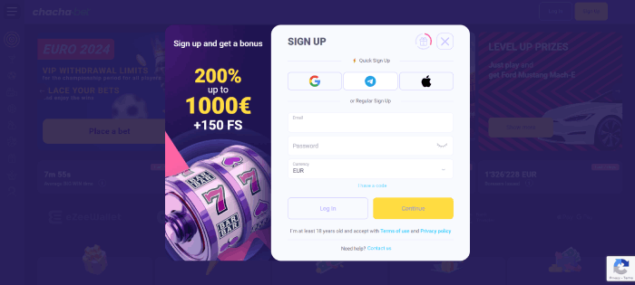 Registratie bij Chachabet online Casino