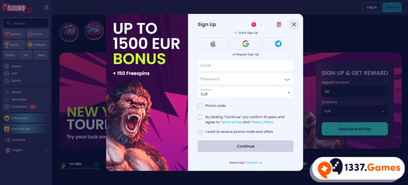 Registratie bij Booms.Bet