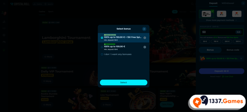 CrystalRoll bonus activeren casino europa
