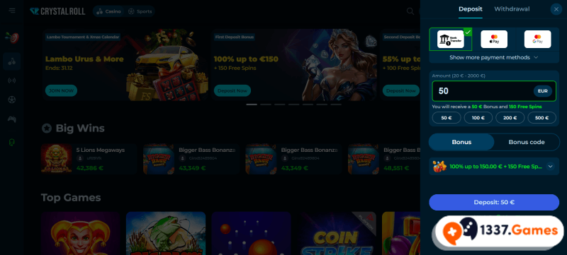 Storten bij CrystalRoll