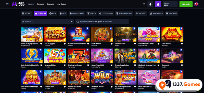 Hash Lucky Casino spelaanbod