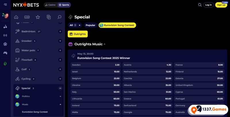 nyxbets eurovisie bookmaker weddenschappen markten