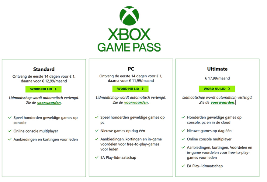 Xbox Game Pass Tiers