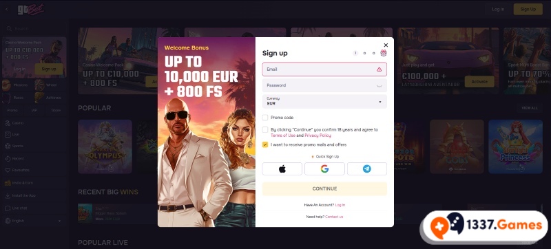 Registreer bij een bonus crab casino