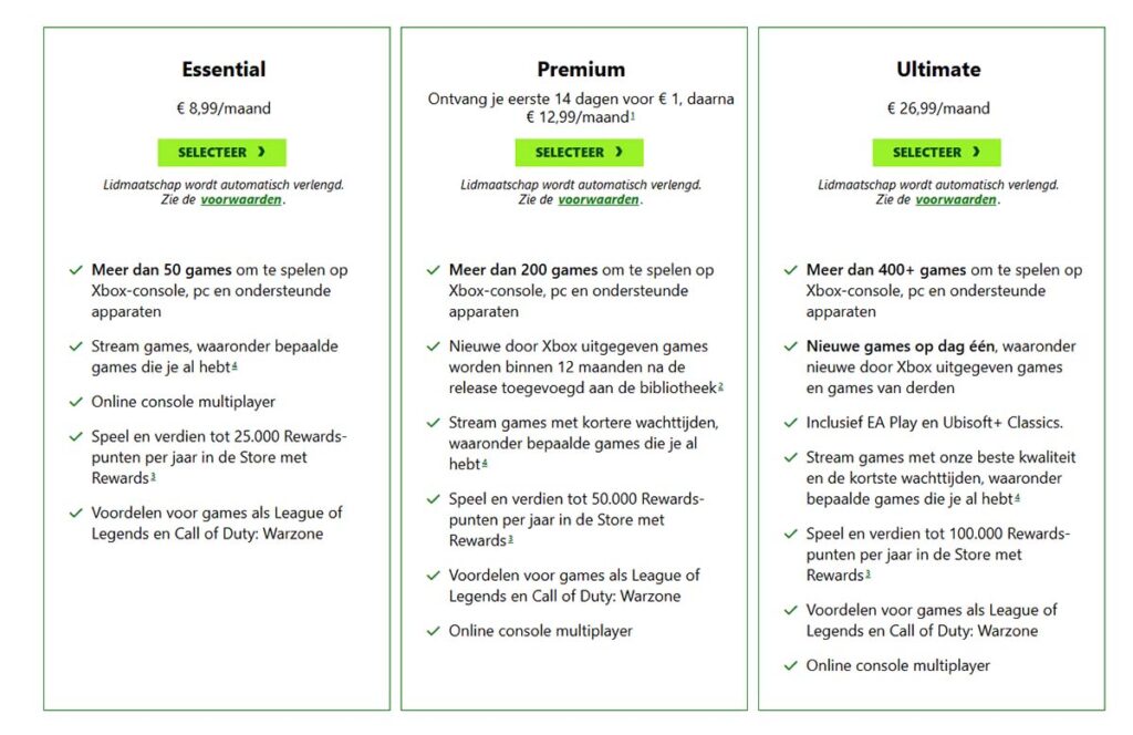 Nieuwe Xbox Game Pass Tiers